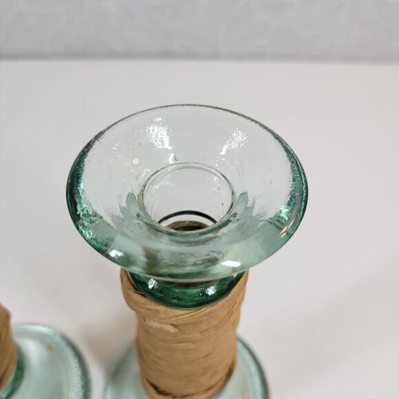 Vintage Glass Wrapped Twine Candlestick Holders Rustic Primitive Home Decor - Picture 8 of 12